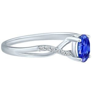 Exquisite Tanzanite Gemstone and Diamonds Twisted Band Ring in 14K White Gold