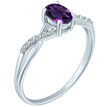 Load image into Gallery viewer, Exquisite Amethyst Gemstone and Diamonds Twisted Band Ring in 14K White Gold