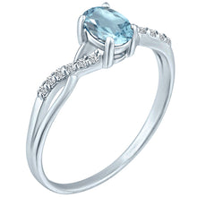 Load image into Gallery viewer, Exquisite Aquamarine Gemstone and Diamonds Twisted Band Ring in 14K White Gold