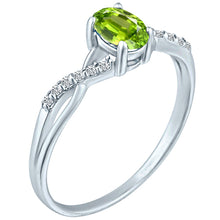 Load image into Gallery viewer, Exquisite Peridot Gemstone and Diamonds Twisted Band Ring in 14K White Gold