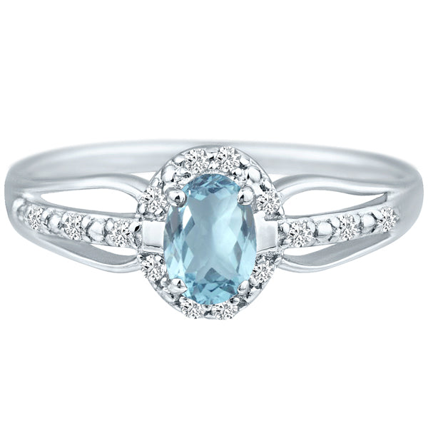 Exquisite Aquamarine Gemstone and Diamonds Ring in 14K White Gold