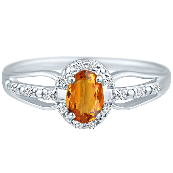 Exquisite Citrine Gemstone and Diamonds Ring in 14K White Gold