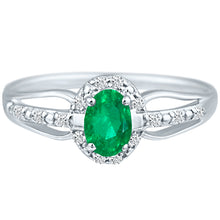 Load image into Gallery viewer, Exquisite Emerald Gemstone and Diamonds Ring in 14K White Gold