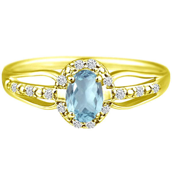 Exquisite Aquamarine Gemstone and Diamonds Ring in 14K Yellow Gold