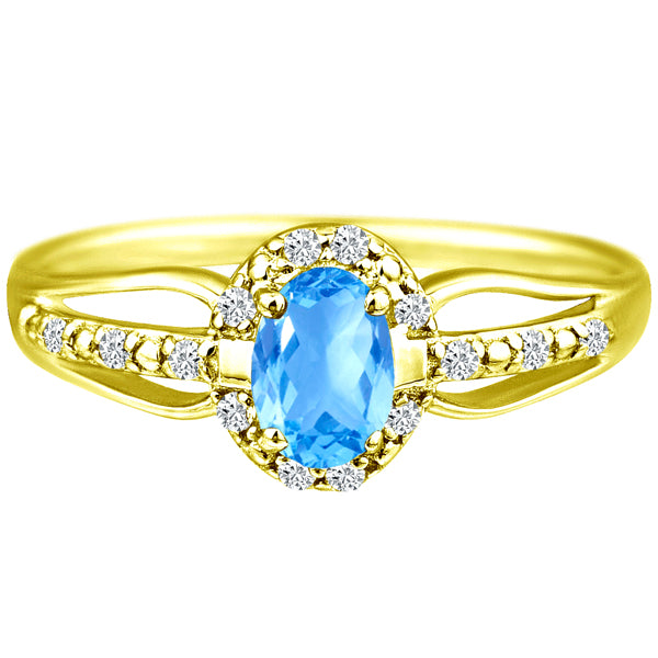 Exquisite Blue Topaz Gemstone and Diamonds Ring in 14K Yellow Gold