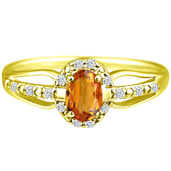 Exquisite Citrine Gemstone and Diamonds Ring in 14K Yellow Gold