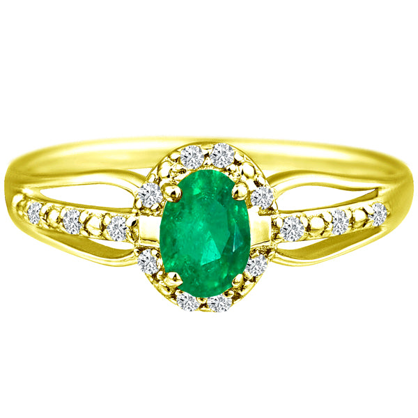 Exquisite Emerald Gemstone and Diamonds Ring in 14K Yellow Gold