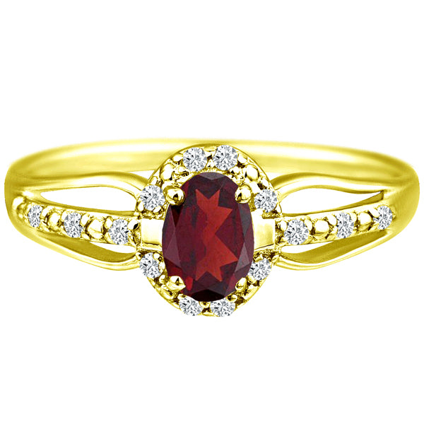 Exquisite Garnet Gemstone and Diamonds Ring in 14K Yellow Gold