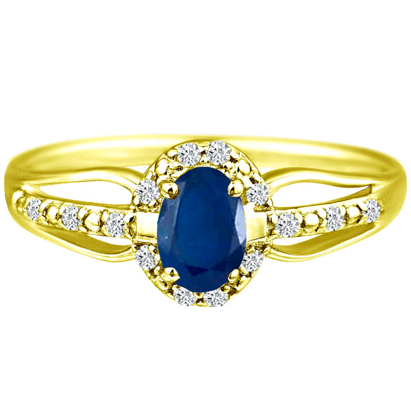 Exquisite Sapphire Gemstone and Diamonds Ring in 14K Yellow Gold