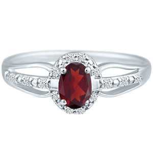 Exquisite Garnet Gemstone and Diamonds Ring in 14K White Gold