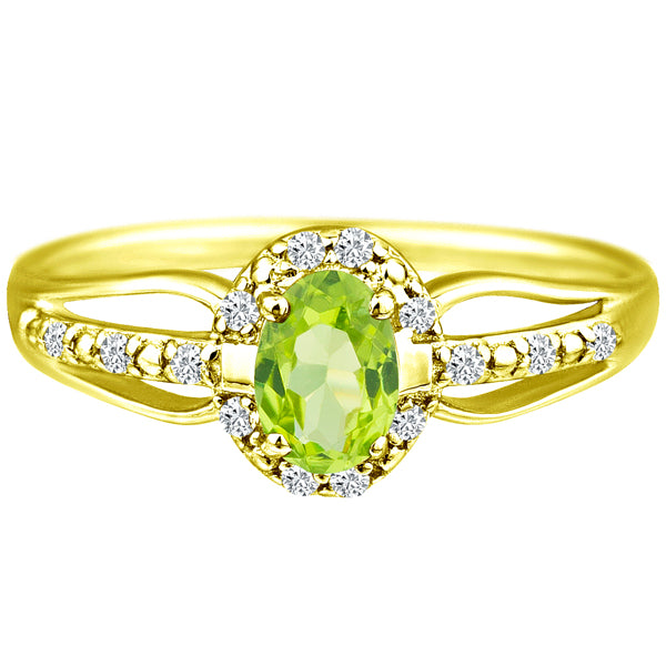 Exquisite Peridot Gemstone and Diamonds Ring in 14K Yellow Gold