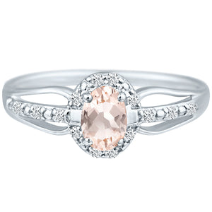 Exquisite Morganite Gemstone and Diamonds Ring in 14K White Gold