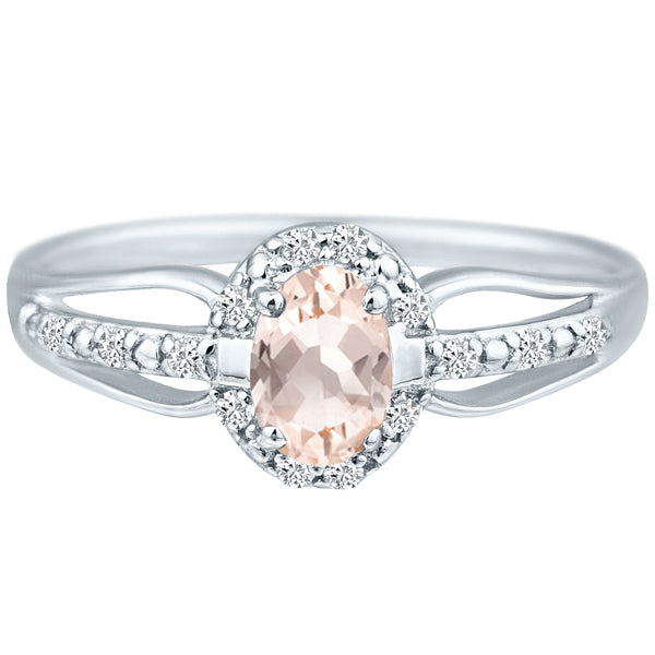 Exquisite Morganite Gemstone and Diamonds Ring in 14K White Gold