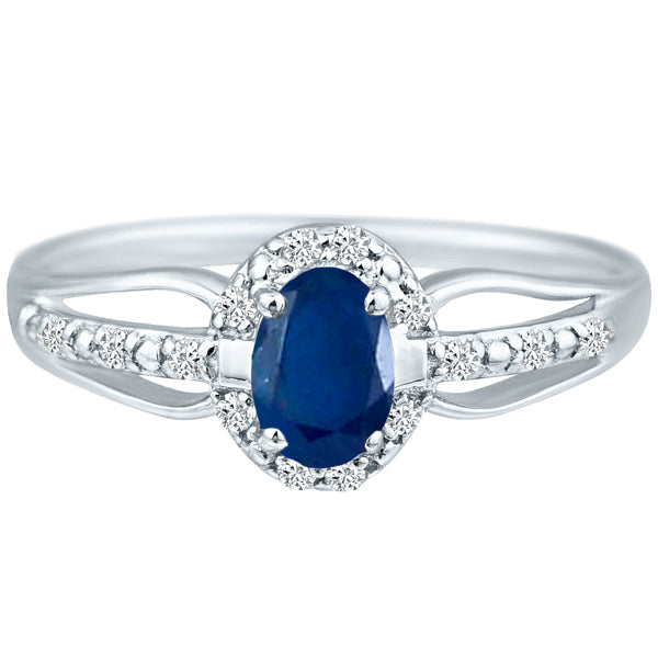 Exquisite Sapphire Gemstone and Diamonds Ring in 14K White Gold