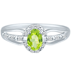 Exquisite Peridot Gemstone and Diamonds Ring in 14K White Gold