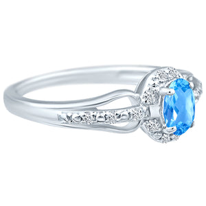 Exquisite Blue Topaz Gemstone and Diamonds Ring in 14K White Gold