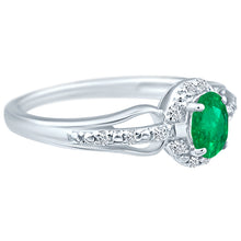 Load image into Gallery viewer, Exquisite Emerald Gemstone and Diamonds Ring in 14K White Gold