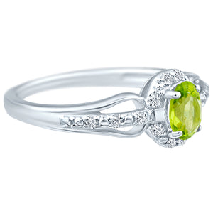 Exquisite Peridot Gemstone and Diamonds Ring in 14K White Gold