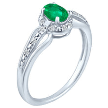 Load image into Gallery viewer, Exquisite Emerald Gemstone and Diamonds Ring in 14K White Gold