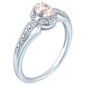 Exquisite Morganite Gemstone and Diamonds Ring in 14K White Gold