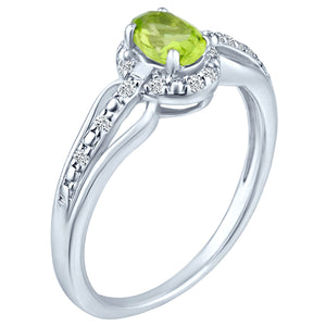 Exquisite Peridot Gemstone and Diamonds Ring in 14K White Gold