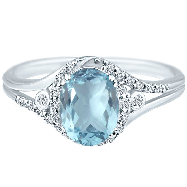 Exquisite 1.50 Carat Natural Aquamarine Gemstone Ring with Diamonds in 14K White Gold