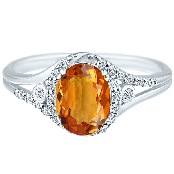 Exquisite 1.50 Carat Citrine Gemstone Ring with Diamonds in 14K White Gold