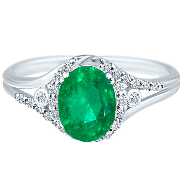 Exquisite 1.20 Carat Natural Emerald Gemstone Ring with Diamonds in 14K White Gold