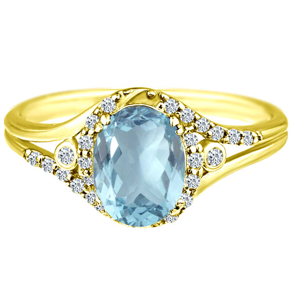 Exquisite 1.50 Carat Natural Aquamarine Gemstone Ring with Diamonds in 14K Yellow Gold