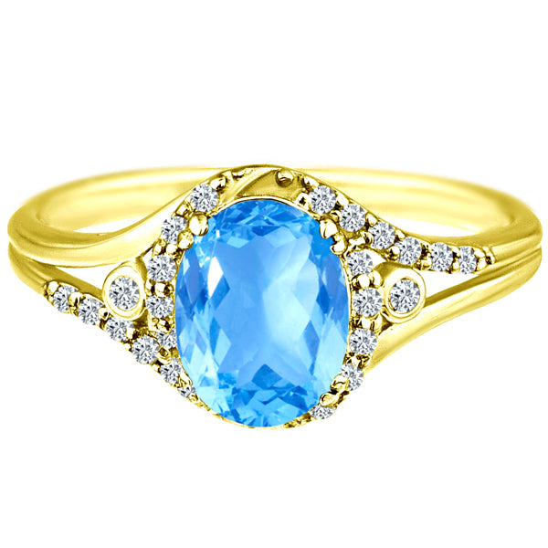 Exquisite 1.50 Carat Blue Topaz Gemstone Ring with Diamonds in 14K Yellow Gold