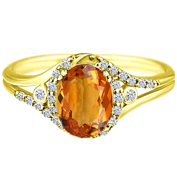 Exquisite 1.50 Carat Citrine Gemstone Ring with Diamonds in 14K Yellow Gold