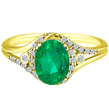 Load image into Gallery viewer, Exquisite 1.20 Carat Natural Emerald Gemstone Ring with Diamonds in 14K Yellow Gold