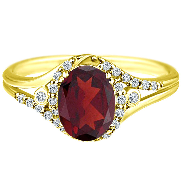 Exquisite 1.45 Carat Garnet Gemstone Ring with Diamonds in 14K Yellow Gold