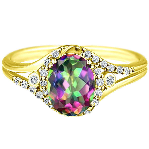 Exquisite 1.50 Carat Mystic Topaz Gemstone Ring with Diamonds in 14K Yellow Gold