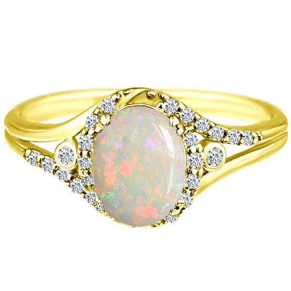 Exquisite 1.20 Carat Opal Gemstone Ring with Diamonds in 14K Yellow Gold