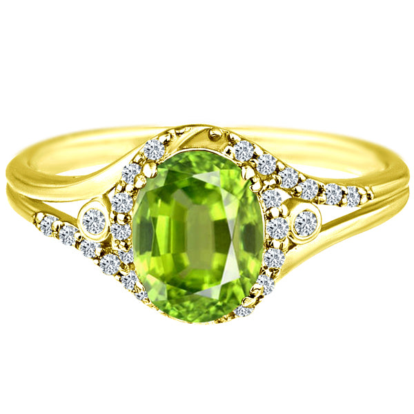 Exquisite 1.50 Carat Peridot Gemstone Ring with Diamonds in 14K Yellow Gold