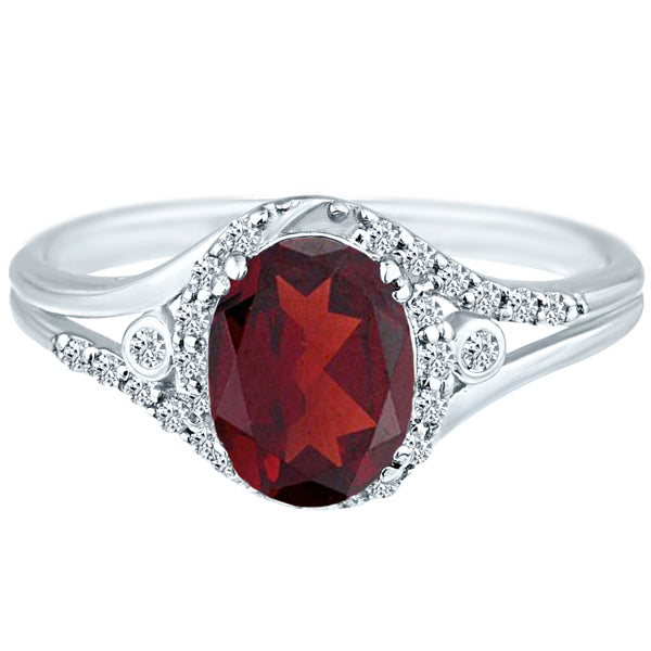 Exquisite 1.45 Carat Garnet Gemstone Ring with Diamonds in 14K White Gold