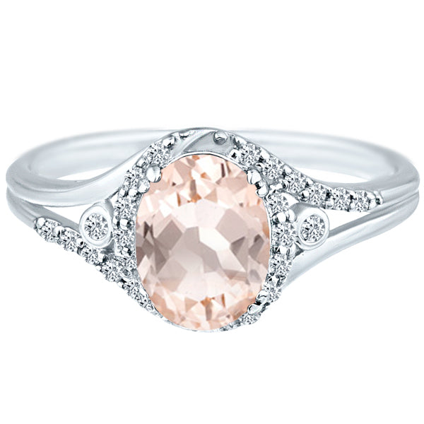 Exquisite 1.50 Carat Morganite Gemstone Ring with Diamonds in 14K White Gold