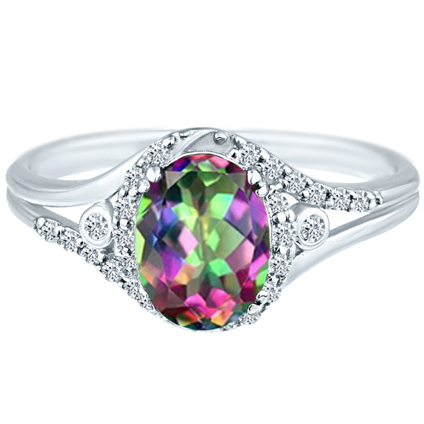 Exquisite 1.50 Carat Mystic Topaz Gemstone Ring with Diamonds in 14K White Gold