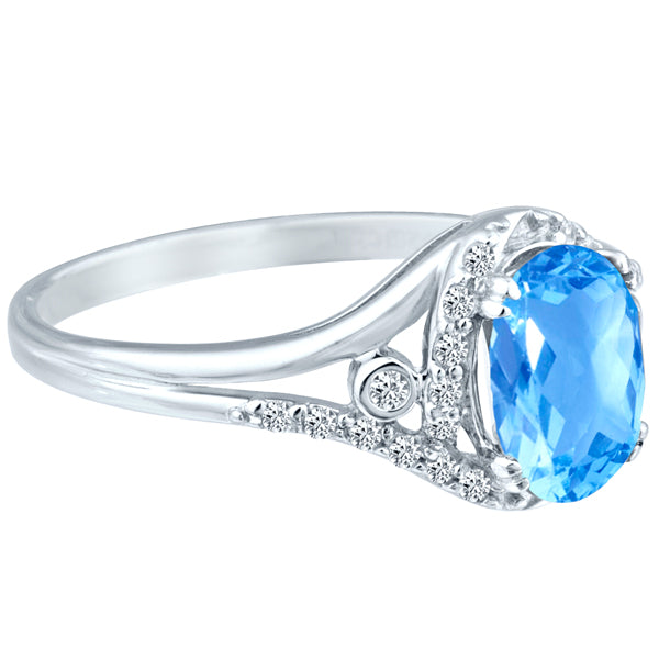 Exquisite 1.50 Carat Blue Topaz Gemstone Ring with Diamonds in 14K White Gold