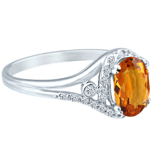 Exquisite 1.50 Carat Citrine Gemstone Ring with Diamonds in 14K White Gold