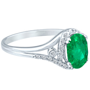 Exquisite 1.20 Carat Natural Emerald Gemstone Ring with Diamonds in 14K White Gold