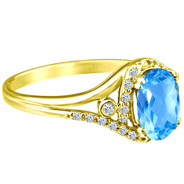 Exquisite 1.50 Carat Blue Topaz Gemstone Ring with Diamonds in 14K Yellow Gold