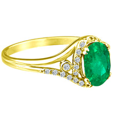 Load image into Gallery viewer, Exquisite 1.20 Carat Natural Emerald Gemstone Ring with Diamonds in 14K Yellow Gold