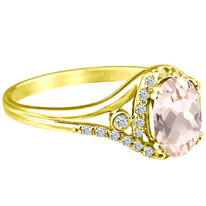 Exquisite 1.50 Carat Morganite Gemstone Ring with Diamonds in 14K Yellow Gold