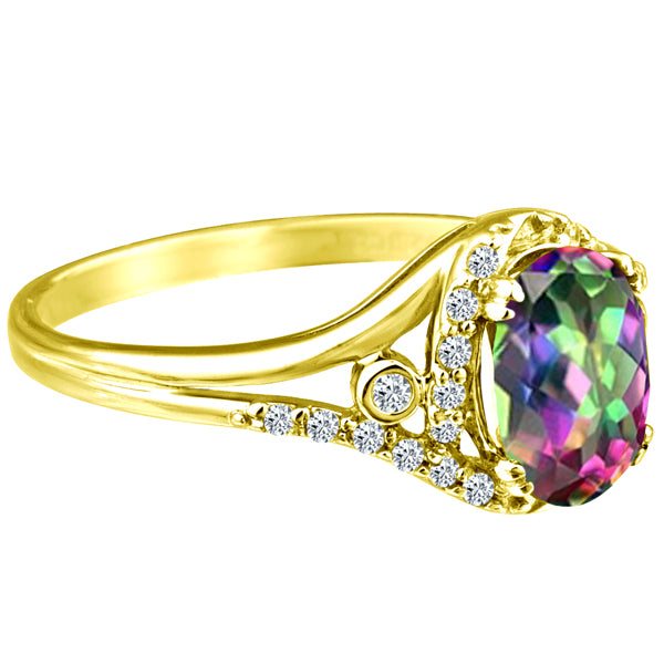 Exquisite 1.50 Carat Mystic Topaz Gemstone Ring with Diamonds in 14K Yellow Gold