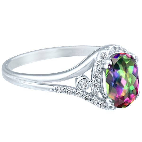 Exquisite 1.50 Carat Mystic Topaz Gemstone Ring with Diamonds in 14K White Gold