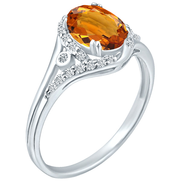 Exquisite 1.50 Carat Citrine Gemstone Ring with Diamonds in 14K White Gold