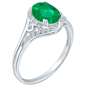 Exquisite 1.20 Carat Natural Emerald Gemstone Ring with Diamonds in 14K White Gold