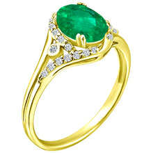 Load image into Gallery viewer, Exquisite 1.20 Carat Natural Emerald Gemstone Ring with Diamonds in 14K Yellow Gold